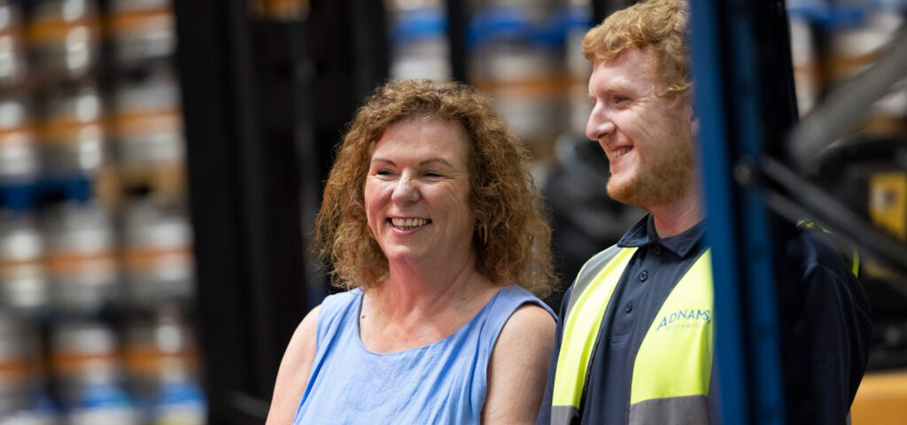 Karen from Adnams with a worker