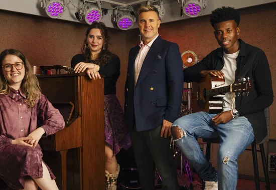 Gary Barlow and entrants in P&O Cruises' Talent of Tomorrow competition