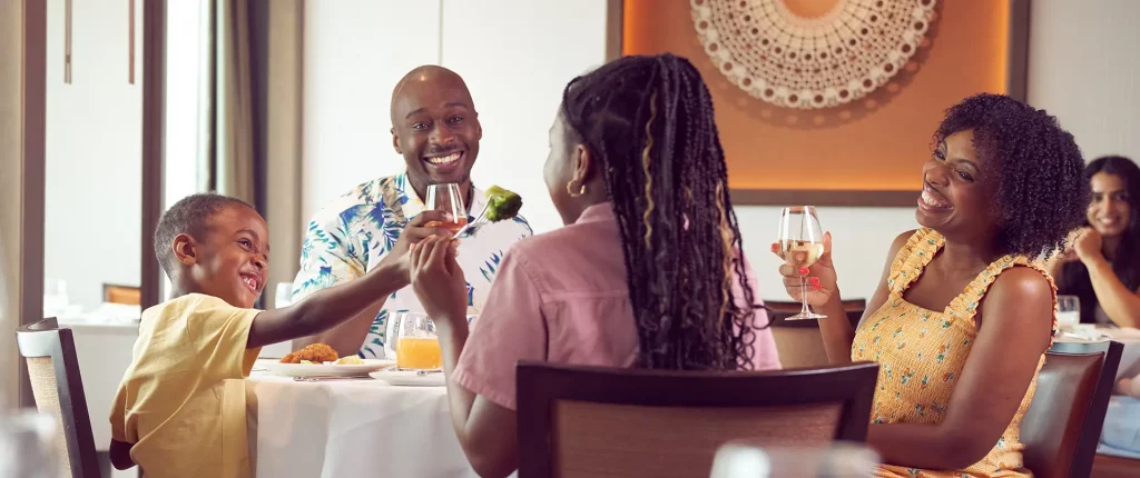 A family enjoying a meal with P&O Cruises