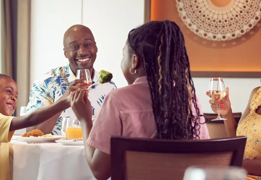 A family enjoying a meal with P&O Cruises