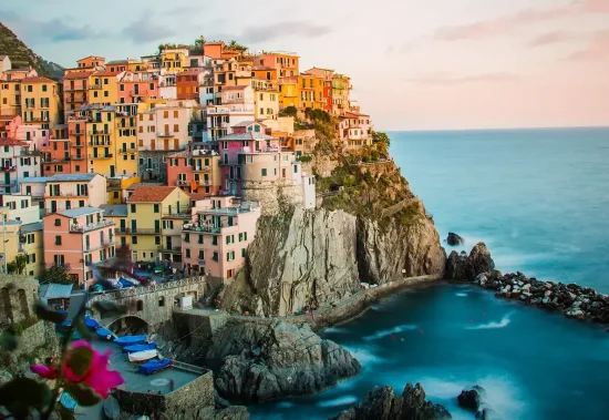 Dramatic shot of village clinging to cliffs